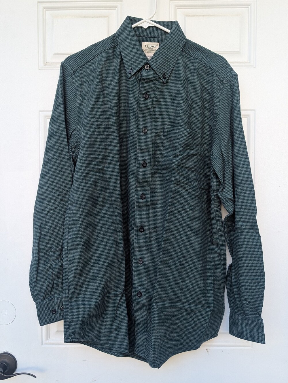 New NWT L.L. Bean Green Wicked Good Houndstooth Flannel Shirt Medium Tall Blue